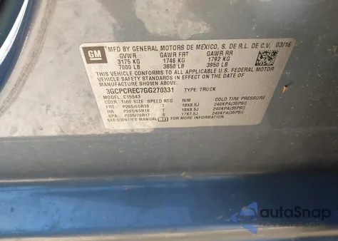 2016 Chevrolet Silverado C1500 Lt from USA, damaged, VIN 3GCPCREC7GG270331